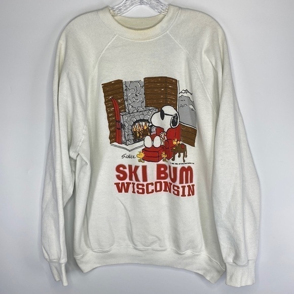 Vintage Artex Snoopy Ski Bum Wisconsin Sweatshirt Crewneck Sweatshirt Size XL - Picture 1 of 11